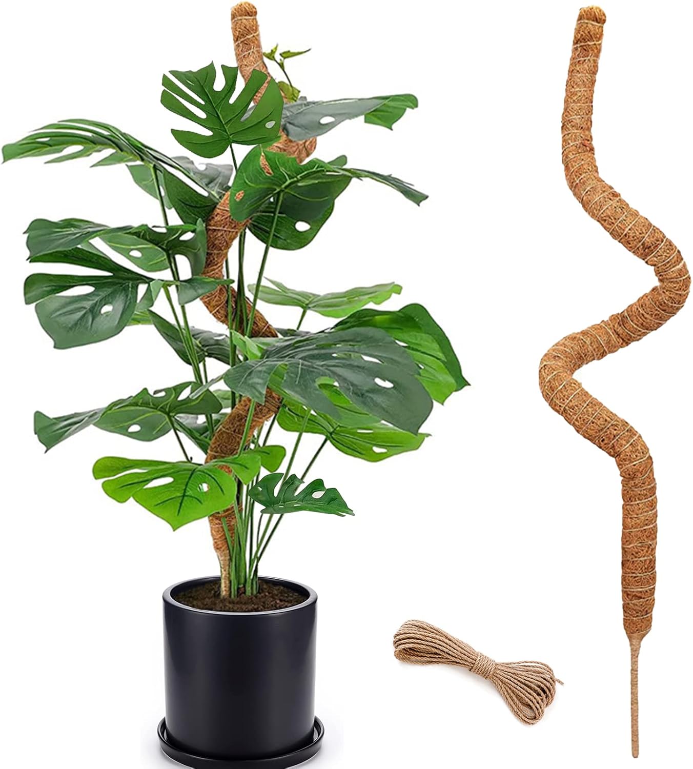 2-Pack 28" Bendable Moss Pole for Monstera, Rust-Free Aluminum Core Plant Support Stakes, Sturdy Stakes to Train & Grow Indoor Climbing Plants Upright (13.2ft Jute Rope Included)