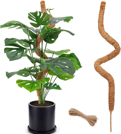 2-Pack 28" Bendable Moss Pole for Monstera, Rust-Free Aluminum Core Plant Support Stakes, Sturdy Stakes to Train & Grow Indoor Climbing Plants Upright (13.2ft Jute Rope Included)