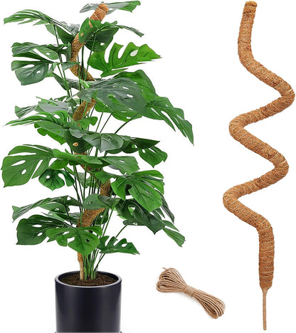 2-Pack 28" Bendable Moss Pole for Monstera, Rust-Free Aluminum Core Plant Support Stakes, Sturdy Stakes to Train & Grow Indoor Climbing Plants Upright (13.2ft Jute Rope Included)