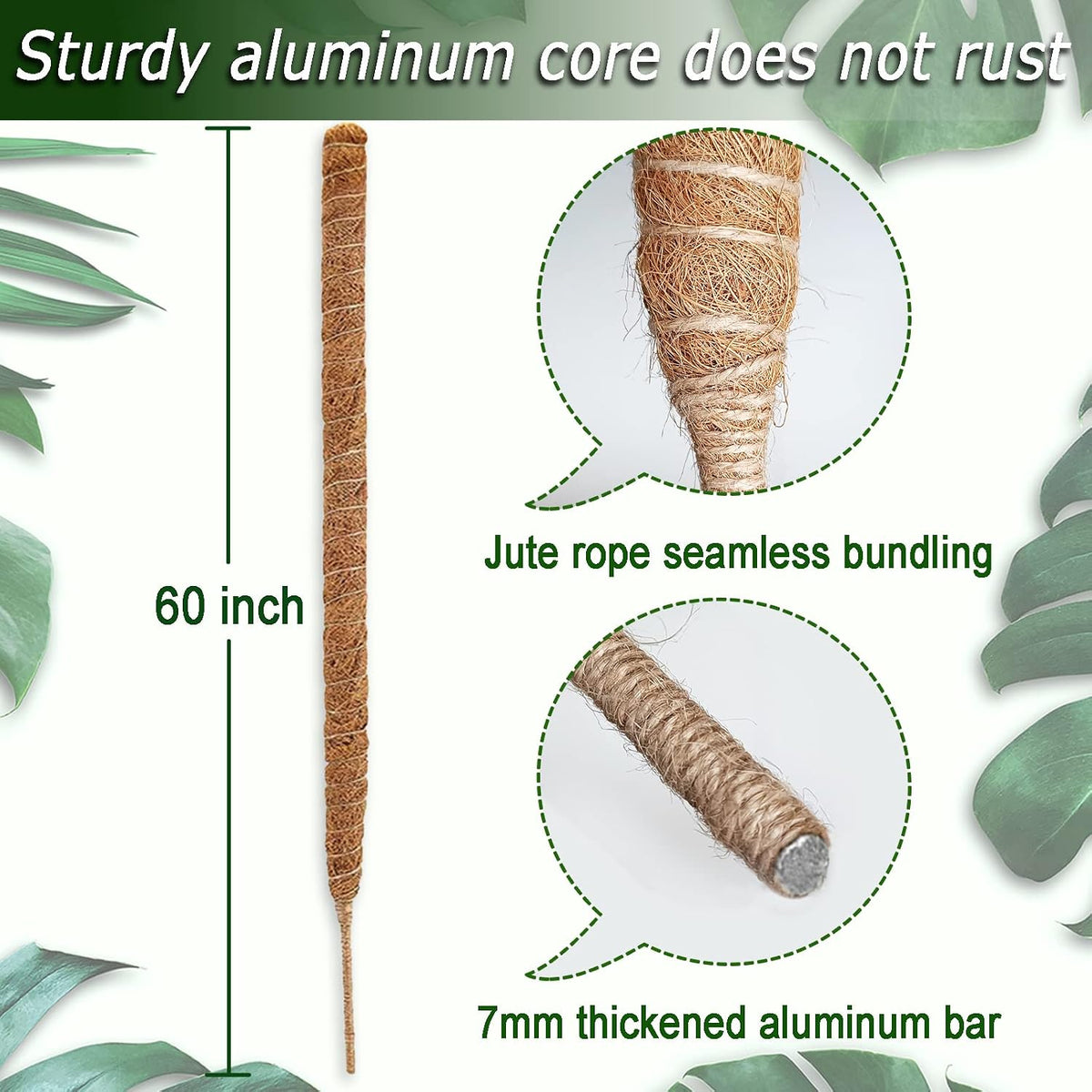 2-Pack 28" Bendable Moss Pole for Monstera, Rust-Free Aluminum Core Plant Support Stakes, Sturdy Stakes to Train & Grow Indoor Climbing Plants Upright (13.2ft Jute Rope Included)