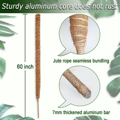 2-Pack 28" Bendable Moss Pole for Monstera, Rust-Free Aluminum Core Plant Support Stakes, Sturdy Stakes to Train & Grow Indoor Climbing Plants Upright (13.2ft Jute Rope Included)