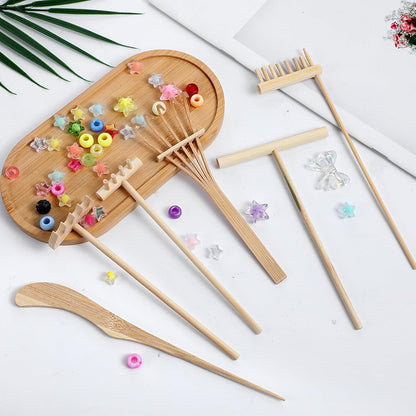 4 Pack Miniature Tabletop Rock Sand Zen Garden Accessories, Mini Zen Garden Rake Tools, Zen Sand Garden Rake Set, Small Rakes for Garden Beds, Mini Sand Stamp Rakes for Home Gift Garden Decor