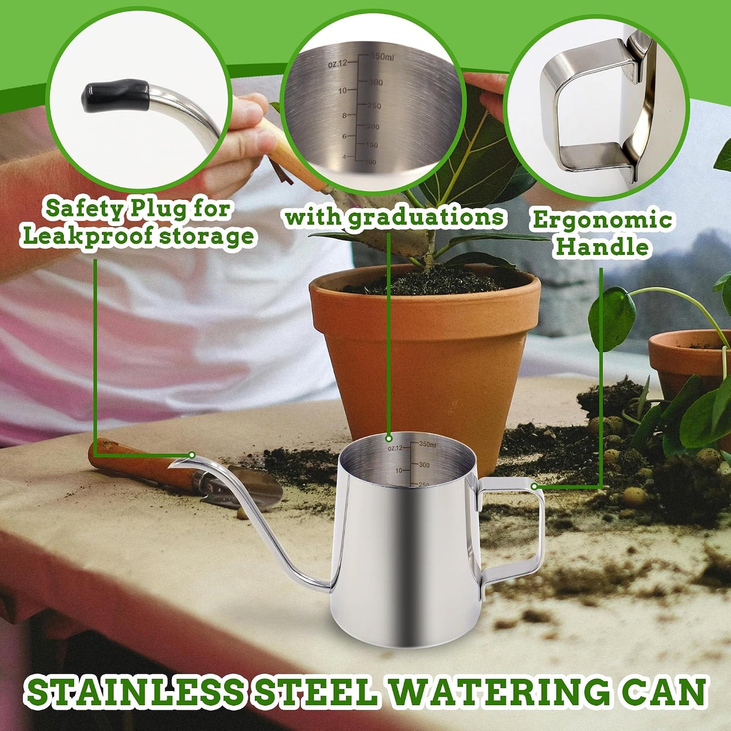 Small Watering Can for Indoor Plants, 12 OZ Mini Flower Watering Pots