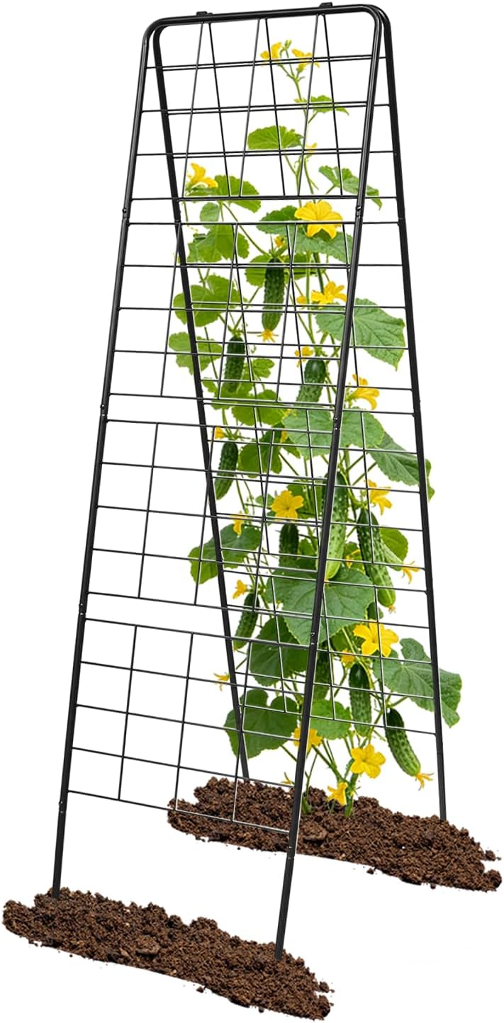60"x16.2" Heavy Duty Steel A-Frame Garden Trellis for Climbing Plants – Rust-Proof Metal Trellis with Hardware Cloth, Perfect for Raised Beds,Cucumbers,Tomatoes & Outdoor Vines (Black)