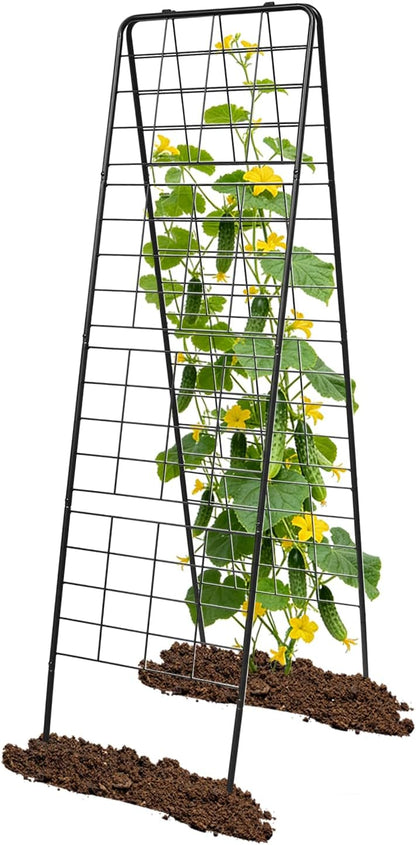 60"x16.2" Heavy Duty Steel A-Frame Garden Trellis for Climbing Plants – Rust-Proof Metal Trellis with Hardware Cloth, Perfect for Raised Beds,Cucumbers,Tomatoes & Outdoor Vines (Black)