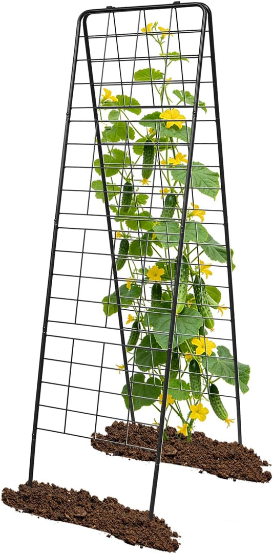 60"x16.2" Heavy Duty Steel A-Frame Garden Trellis for Climbing Plants – Rust-Proof Metal Trellis with Hardware Cloth, Perfect for Raised Beds,Cucumbers,Tomatoes & Outdoor Vines (Black)