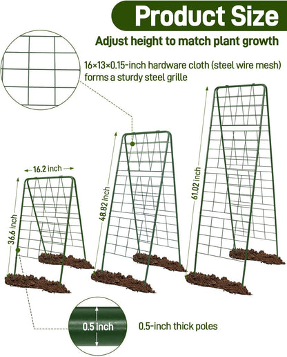 60"x16.2" Heavy Duty Steel A-Frame Garden Trellis for Climbing Plants – Rust-Proof Metal Trellis with Hardware Cloth, Perfect for Raised Beds,Cucumbers,Tomatoes & Outdoor Vines (Black)