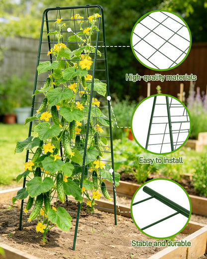 60"x16.2" Heavy Duty Steel A-Frame Garden Trellis for Climbing Plants – Rust-Proof Metal Trellis with Hardware Cloth, Perfect for Raised Beds,Cucumbers,Tomatoes & Outdoor Vines (Black)