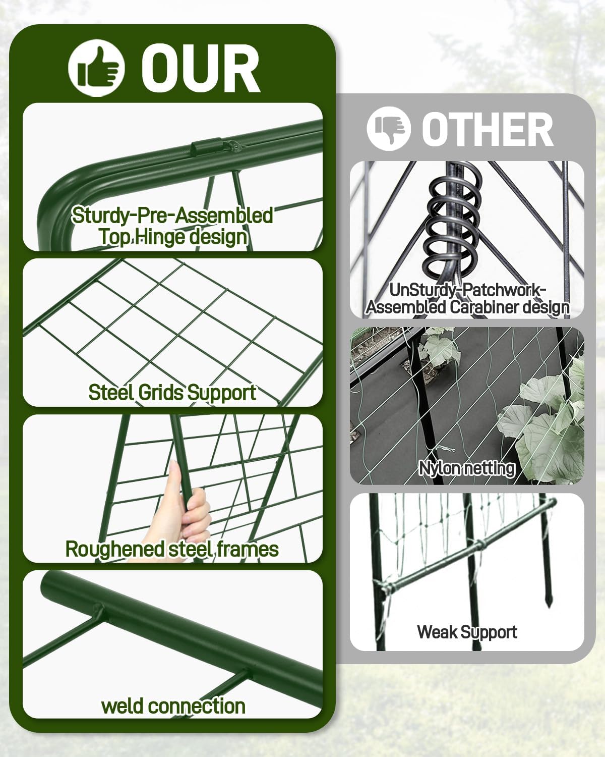 60"x16.2" Heavy Duty Steel A-Frame Garden Trellis for Climbing Plants – Rust-Proof Metal Trellis with Hardware Cloth, Perfect for Raised Beds,Cucumbers,Tomatoes & Outdoor Vines (Black)
