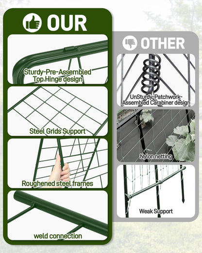 60"x16.2" Heavy Duty Steel A-Frame Garden Trellis for Climbing Plants – Rust-Proof Metal Trellis with Hardware Cloth, Perfect for Raised Beds,Cucumbers,Tomatoes & Outdoor Vines (Black)
