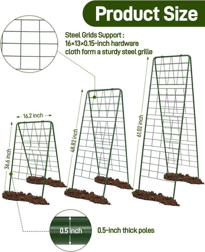 60"x16.2" Heavy Duty Steel A-Frame Garden Trellis for Climbing Plants – Rust-Proof Metal Trellis with Hardware Cloth, Perfect for Raised Beds,Cucumbers,Tomatoes & Outdoor Vines (Black)