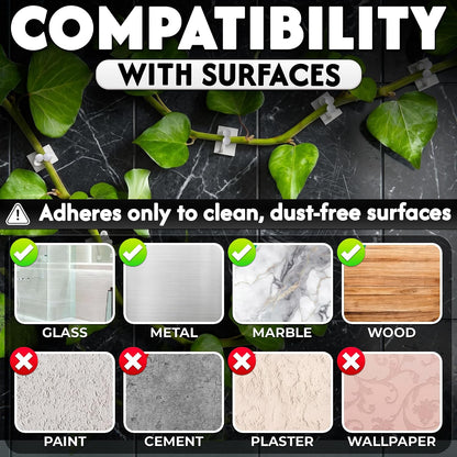 100 Pcs Climbing Plant Wall Clips, Flexible, Self-Adhesive (White)