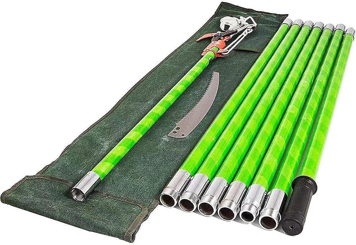 Manual Pole Saw, 7-26 ft Extension Tree Pole Pruner, 2 In 1 Tree Scissor Saw and Scissor for High Branches Trimming Garden Tools Loppers Hand Pole Saws Tree Pruner Pole Saw Trimmer Branches