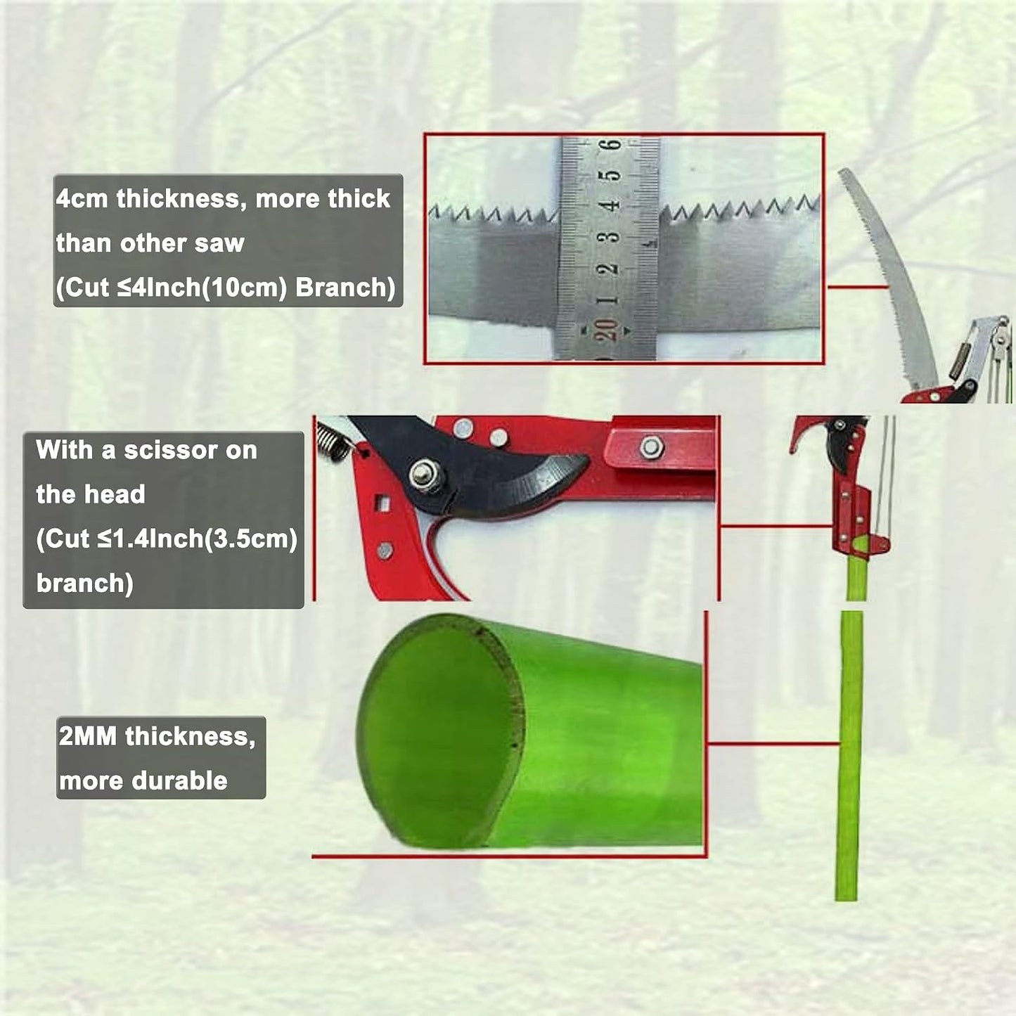 Manual Pole Saw, 7-26 ft Extension Tree Pole Pruner, 2 In 1 Tree Scissor Saw and Scissor for High Branches Trimming Garden Tools Loppers Hand Pole Saws Tree Pruner Pole Saw Trimmer Branches