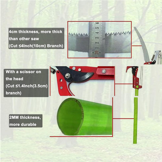 Manual Pole Saw, 7-26 ft Extension Tree Pole Pruner, 2 In 1 Tree Scissor Saw and Scissor for High Branches Trimming Garden Tools Loppers Hand Pole Saws Tree Pruner Pole Saw Trimmer Branches
