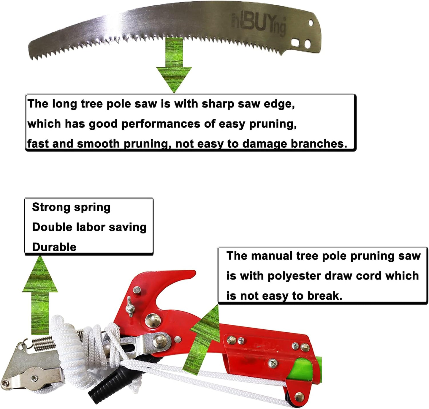Manual Pole Saw, 7-26 ft Extension Tree Pole Pruner, 2 In 1 Tree Scissor Saw and Scissor for High Branches Trimming Garden Tools Loppers Hand Pole Saws Tree Pruner Pole Saw Trimmer Branches