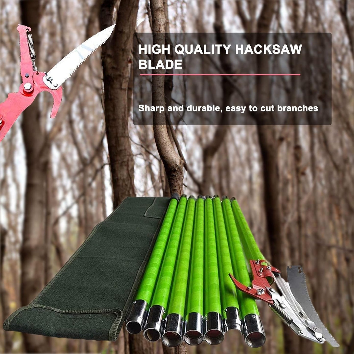 Manual Pole Saw, 7-26 ft Extension Tree Pole Pruner, 2 In 1 Tree Scissor Saw and Scissor for High Branches Trimming Garden Tools Loppers Hand Pole Saws Tree Pruner Pole Saw Trimmer Branches