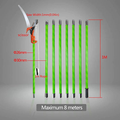 Manual Pole Saw, 7-26 ft Extension Tree Pole Pruner, 2 In 1 Tree Scissor Saw and Scissor for High Branches Trimming Garden Tools Loppers Hand Pole Saws Tree Pruner Pole Saw Trimmer Branches