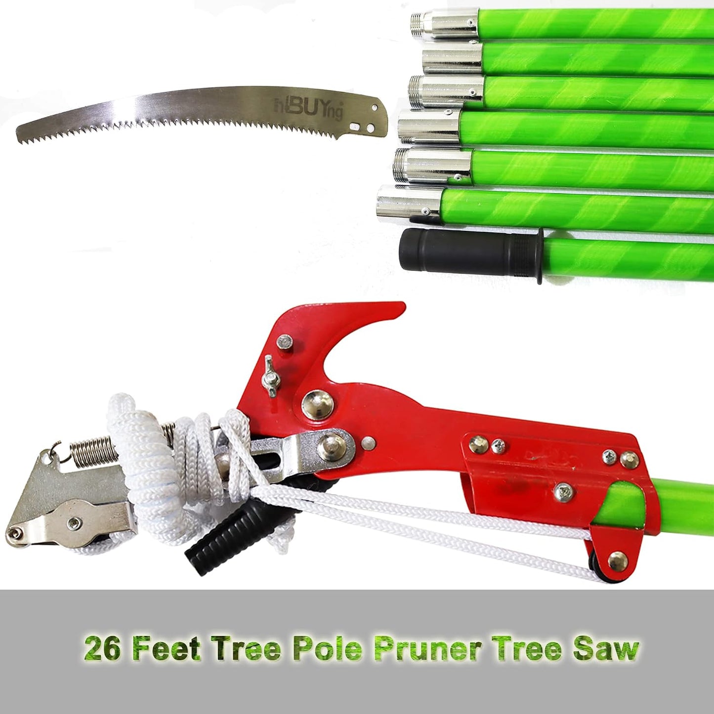 Manual Pole Saw, 7-26 ft Extension Tree Pole Pruner, 2 In 1 Tree Scissor Saw and Scissor for High Branches Trimming Garden Tools Loppers Hand Pole Saws Tree Pruner Pole Saw Trimmer Branches