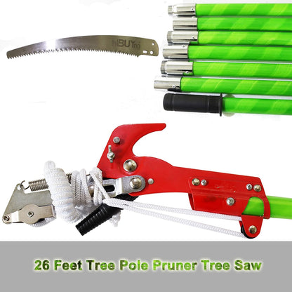 Manual Pole Saw, 7-26 ft Extension Tree Pole Pruner, 2 In 1 Tree Scissor Saw and Scissor for High Branches Trimming Garden Tools Loppers Hand Pole Saws Tree Pruner Pole Saw Trimmer Branches