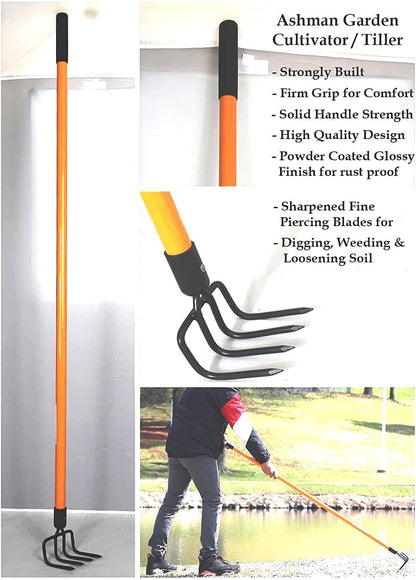 Ashman Garden Cultivator (1Pack)– Sturdy Hand Tiller/Cultivator – Heavy Duty Blade for Digging, Loosening Soil and Weeding – Rubber Grip Handle for a Strong Hold – Rust Resistant