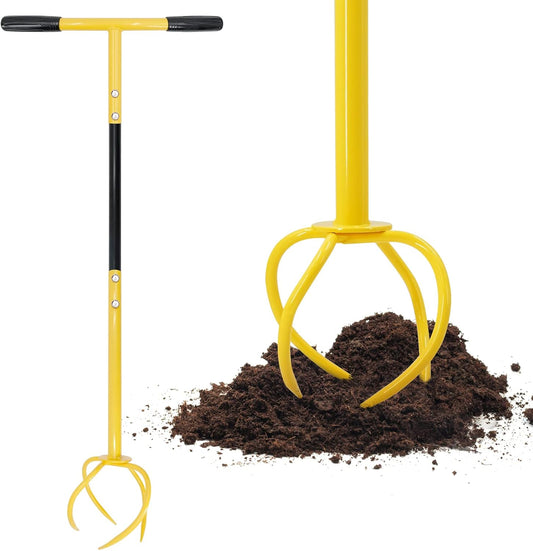 Hand Tiller for Gardening, Garden Claw Manual Tiller with Ergomomic Handle, Steel Cultivator Tiller Lawn Aerator Tool Soil Lossener for Gardening Bed and Plant Box