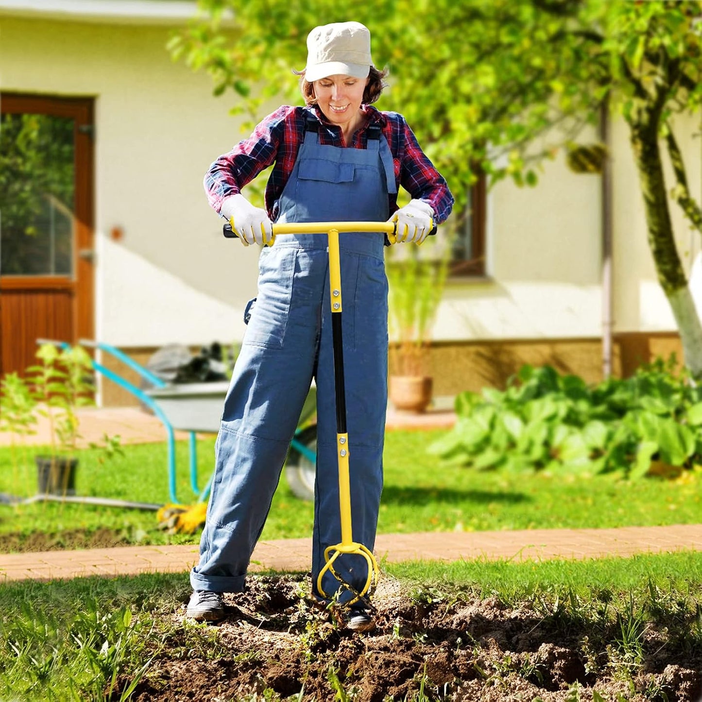 Hand Tiller for Gardening, Garden Claw Manual Tiller with Ergomomic Handle, Steel Cultivator Tiller Lawn Aerator Tool Soil Lossener for Gardening Bed and Plant Box