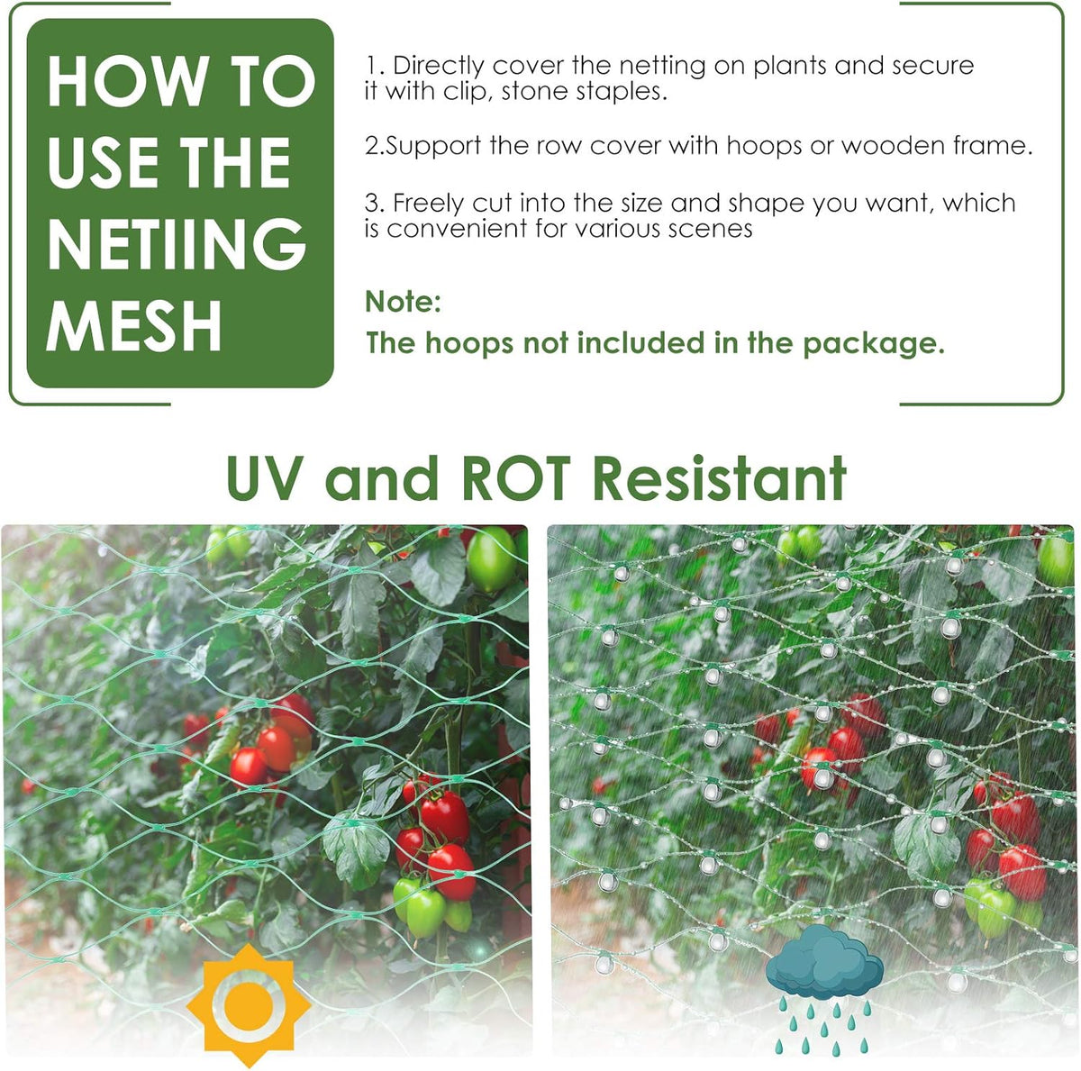 Ruolan Bird Netting for Garden Protect Vegetable Plants and Fruit Trees13X20Ft,Plastic Trellis Netting for Birds, Deer,Squirrels and Other Animals