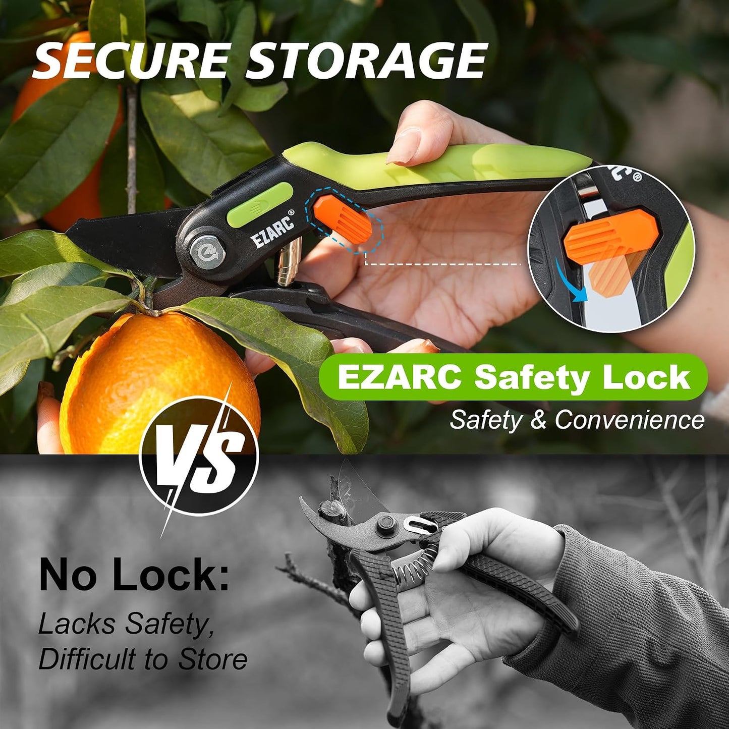 EZARC Bypass Pruning Shears, SK5 Steel Blade, 1 Inch Cut Capacity