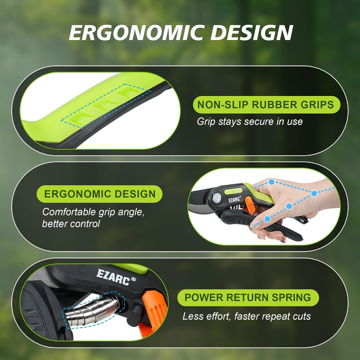 EZARC Bypass Pruning Shears, SK5 Steel Blade, 1 Inch Cut Capacity
