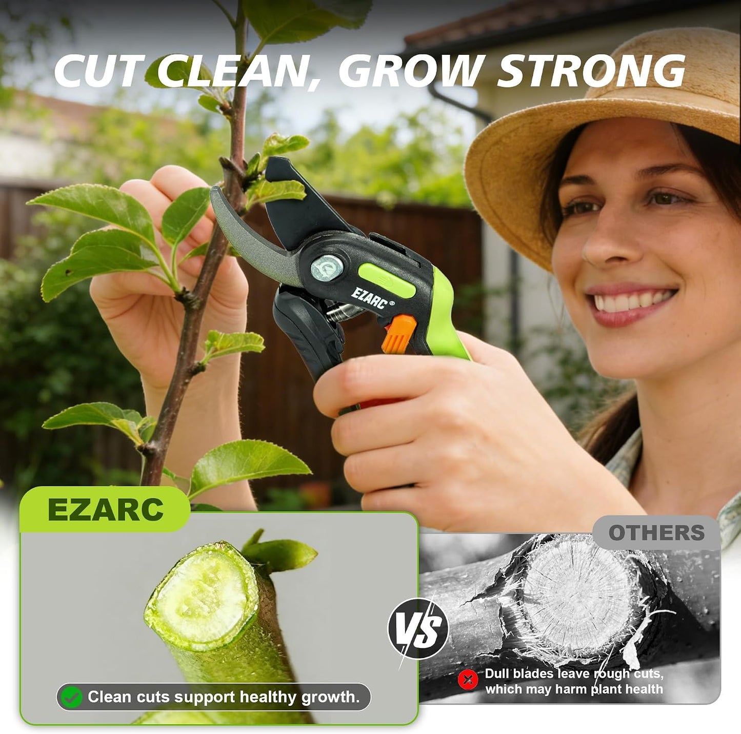 EZARC Bypass Pruning Shears, SK5 Steel Blade, 1 Inch Cut Capacity