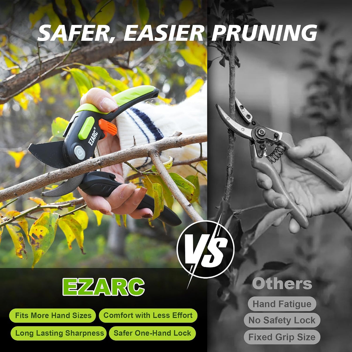 EZARC Bypass Pruning Shears, SK5 Steel Blade, 1 Inch Cut Capacity