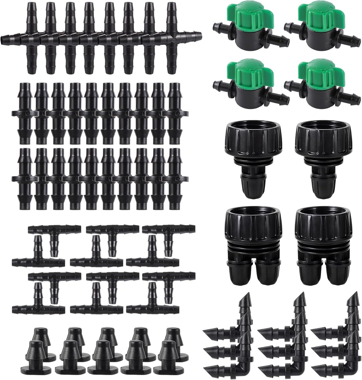 1/4 Barbed Connectors Irrigation Fittings Kits, 128 Pcs