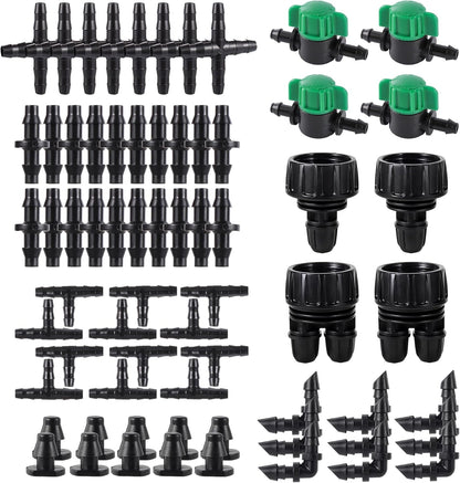 1/4 Barbed Connectors Irrigation Fittings Kits, 128 Pcs