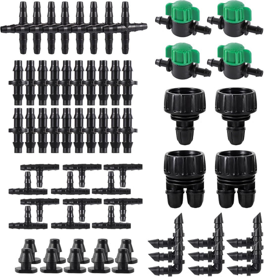 1/4 Barbed Connectors Irrigation Fittings Kits, 128 Pcs