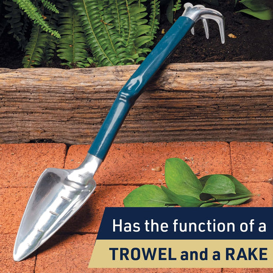 Garden Shovel and Rake Combo Multi Tool - 17-Inch Garden Hoe and Trowel with Comfortable Grip for Easy Planting, Weeding, and Cultivating - Two in One Gardening Tools