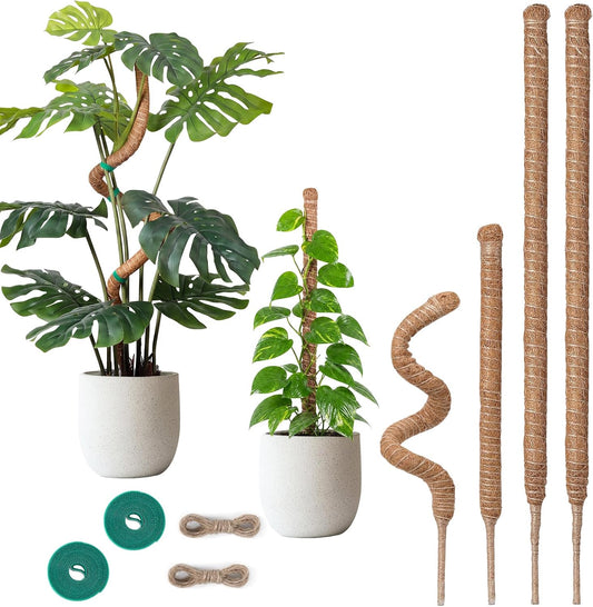 4 Pack Moss Pole Monstera Plant Support, 2 Pack 28" & 2 Pack 48" Bendable Plant Stakes Made of Real Coco Coir Support for Climbing Indoor Plants, Tall Moss Stick Trellis for Potted Climbers