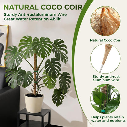 4 Pack Moss Pole Monstera Plant Support, 2 Pack 28" & 2 Pack 48" Bendable Plant Stakes Made of Real Coco Coir Support for Climbing Indoor Plants, Tall Moss Stick Trellis for Potted Climbers