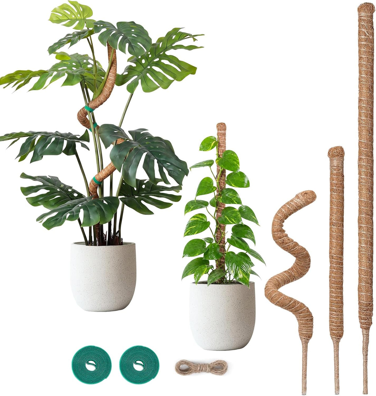 4 Pack Moss Pole Monstera Plant Support, 2 Pack 28" & 2 Pack 48" Bendable Plant Stakes Made of Real Coco Coir Support for Climbing Indoor Plants, Tall Moss Stick Trellis for Potted Climbers