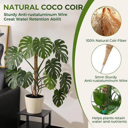 4 Pack Moss Pole Monstera Plant Support, 2 Pack 28" & 2 Pack 48" Bendable Plant Stakes Made of Real Coco Coir Support for Climbing Indoor Plants, Tall Moss Stick Trellis for Potted Climbers