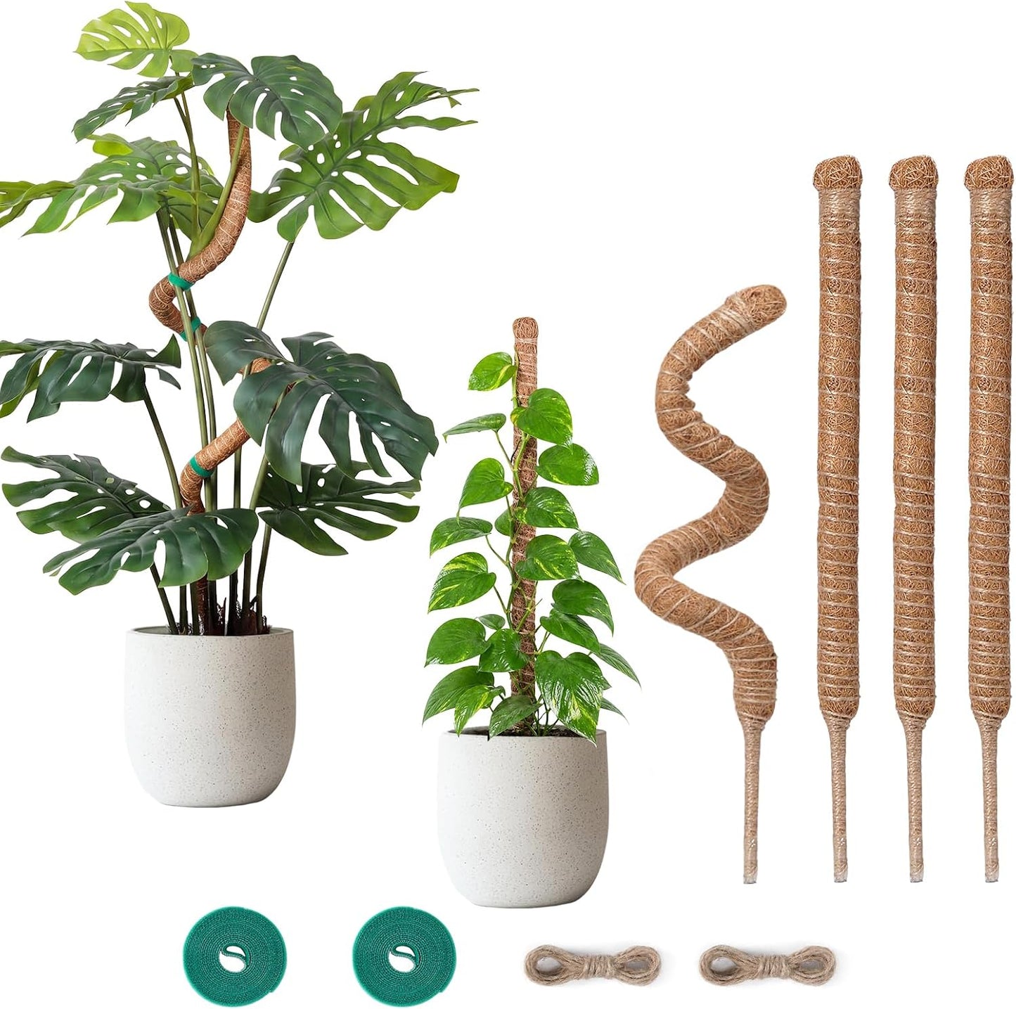 4 Pack Moss Pole Monstera Plant Support, 2 Pack 28" & 2 Pack 48" Bendable Plant Stakes Made of Real Coco Coir Support for Climbing Indoor Plants, Tall Moss Stick Trellis for Potted Climbers