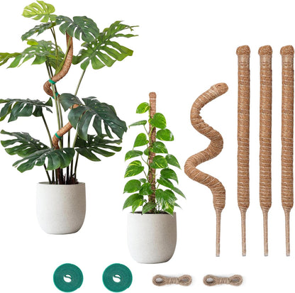 4 Pack Moss Pole Monstera Plant Support, 2 Pack 28" & 2 Pack 48" Bendable Plant Stakes Made of Real Coco Coir Support for Climbing Indoor Plants, Tall Moss Stick Trellis for Potted Climbers