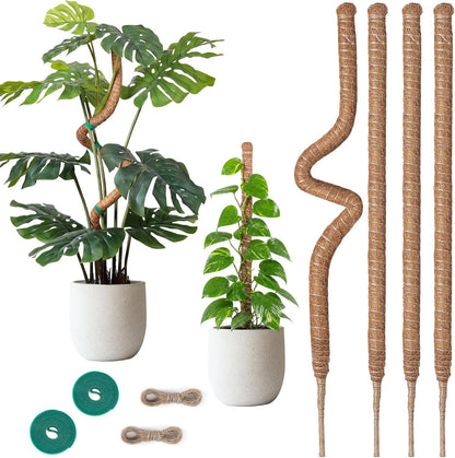 4 Pack Moss Pole Monstera Plant Support, 2 Pack 28" & 2 Pack 48" Bendable Plant Stakes Made of Real Coco Coir Support for Climbing Indoor Plants, Tall Moss Stick Trellis for Potted Climbers