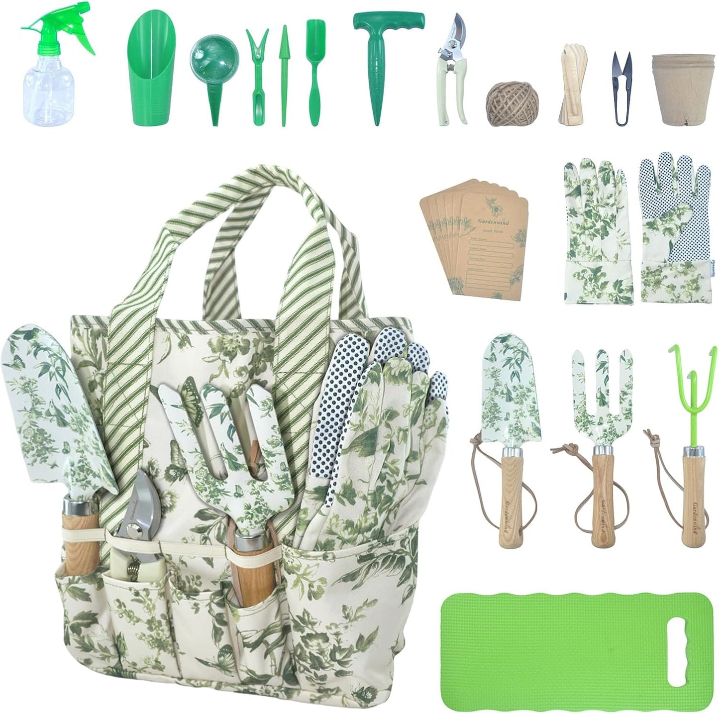 Gardenwind 32pcs Gardening Tools for Women Heavy Duty Gardening Tools Set with Fashion and Function, Water Proof Garden Tool Set, Gardening Gifts for Women