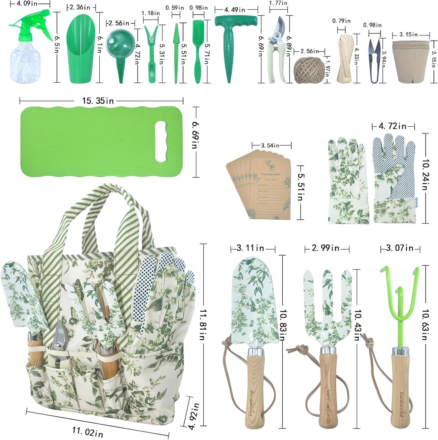 Gardenwind 32pcs Gardening Tools for Women Heavy Duty Gardening Tools Set with Fashion and Function, Water Proof Garden Tool Set, Gardening Gifts for Women