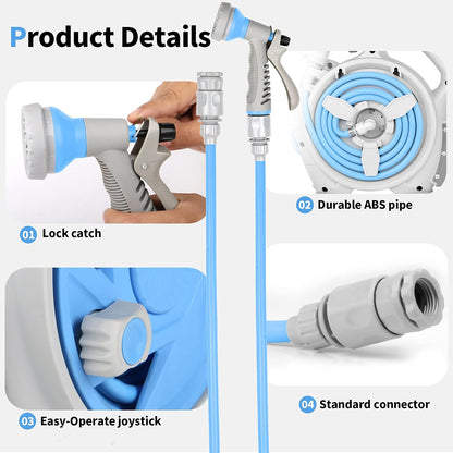 Garden Retractable Hose Reel, Portable Simple Home Hose Reel 45+5 FT with 7 Patterns Spray Nozzle, Wall Mounted and Any Length Lock for Garden Watering, Car Washing, Pet (Green)