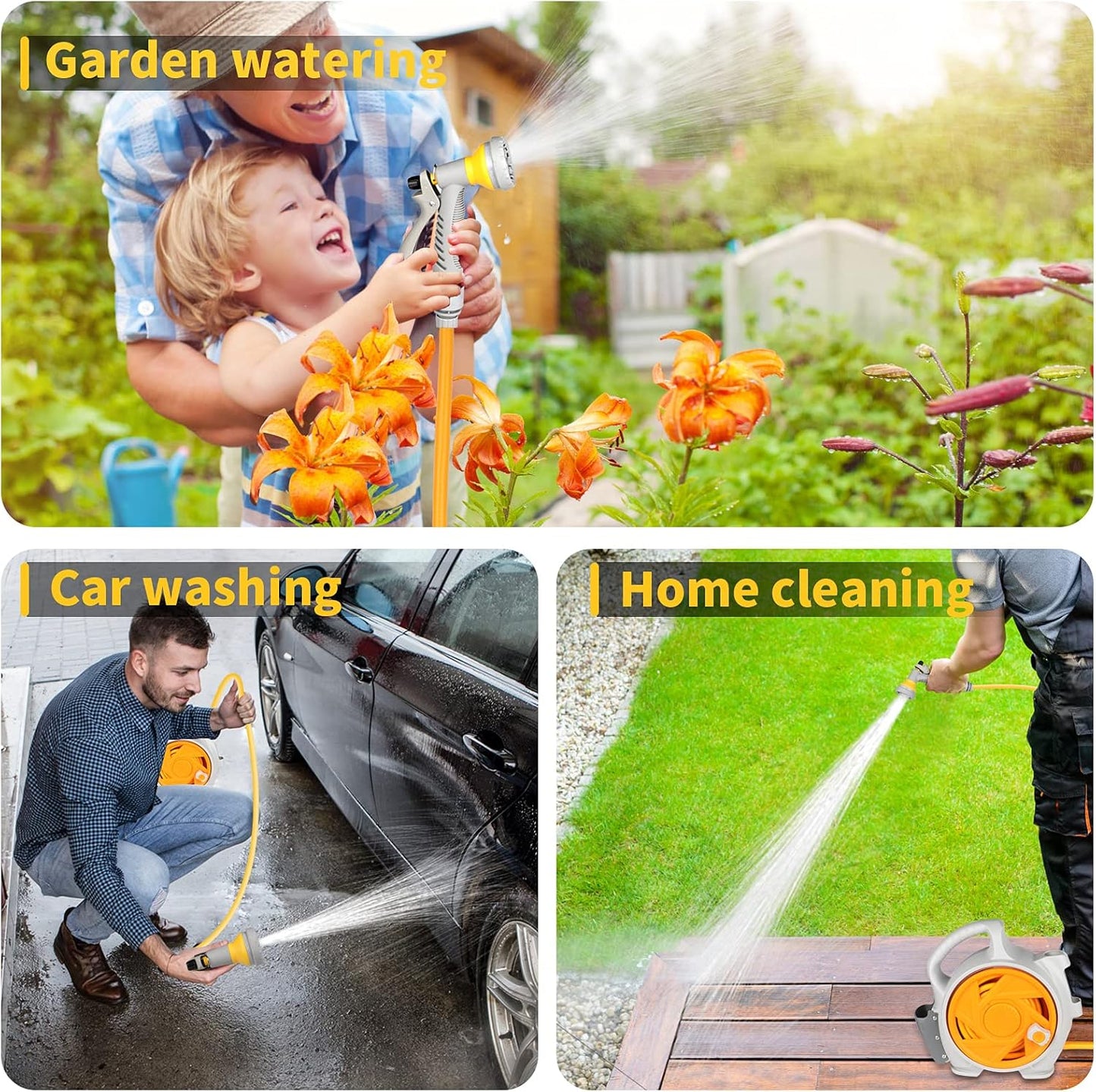 Garden Retractable Hose Reel, Portable Simple Home Hose Reel 45+5 FT with 7 Patterns Spray Nozzle, Wall Mounted and Any Length Lock for Garden Watering, Car Washing, Pet (Green)