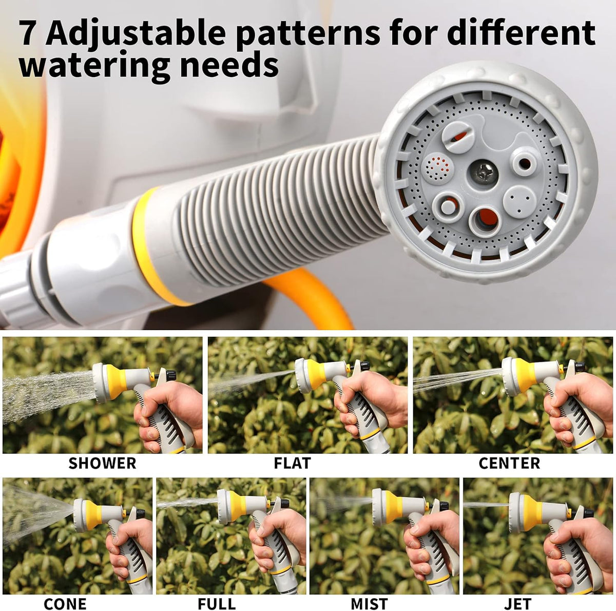 Garden Retractable Hose Reel, Portable Simple Home Hose Reel 45+5 FT with 7 Patterns Spray Nozzle, Wall Mounted and Any Length Lock for Garden Watering, Car Washing, Pet (Green)
