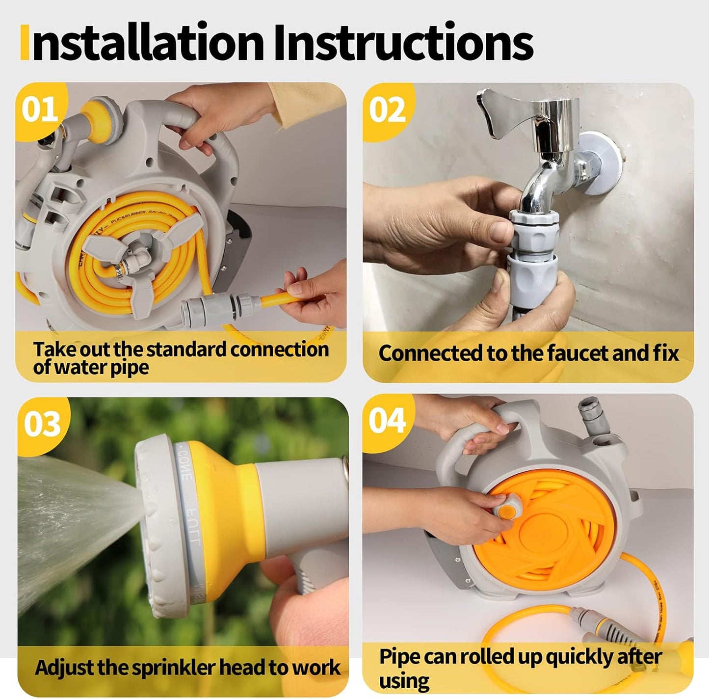 Garden Retractable Hose Reel, Portable Simple Home Hose Reel 45+5 FT with 7 Patterns Spray Nozzle, Wall Mounted and Any Length Lock for Garden Watering, Car Washing, Pet (Green)