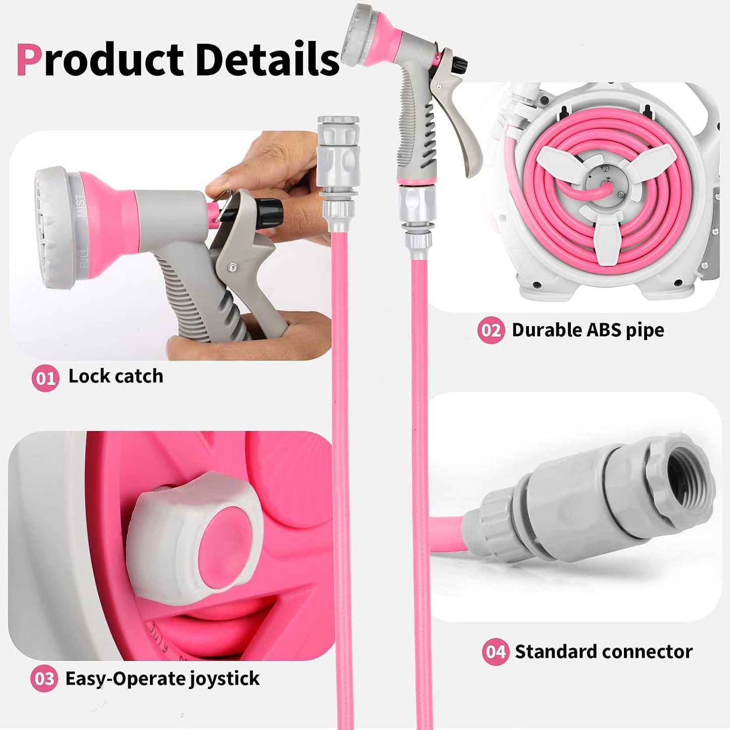 Garden Retractable Hose Reel, Portable Simple Home Hose Reel 45+5 FT with 7 Patterns Spray Nozzle, Wall Mounted and Any Length Lock for Garden Watering, Car Washing, Pet (Green)